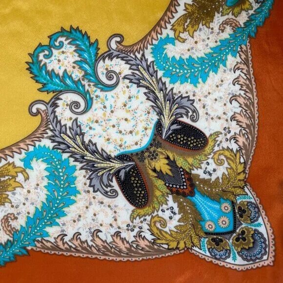 Honey Silk Scarf 30x31" Square Leafy Floral Pattern Multi Color - Picture 2 of 7